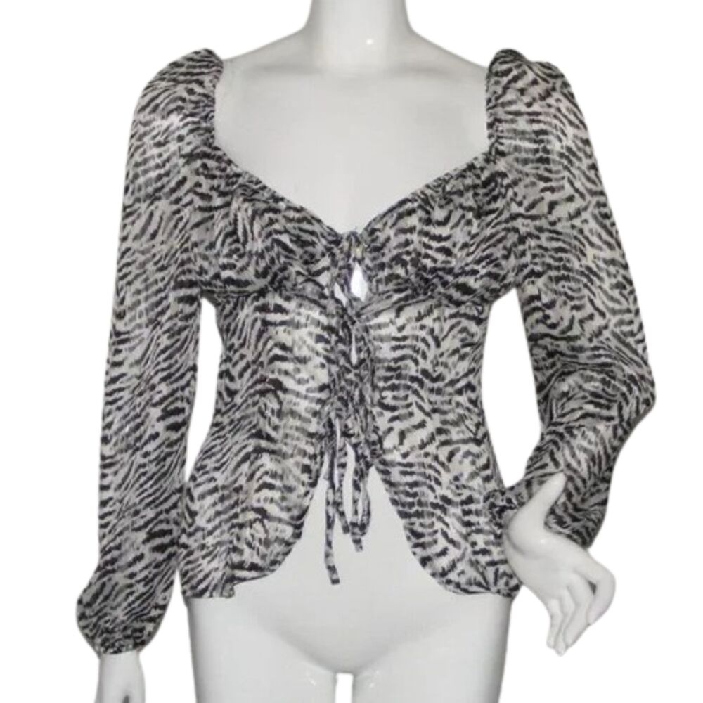 new NASTY GAL Top, 8, Zebra print, Long Sleeves, Tie front